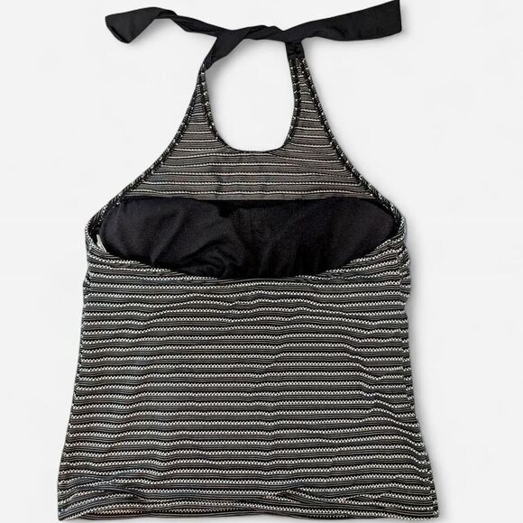 Liz Claiborne Black and White Striped Halter Tankini Swimsuit Top - Picture 2 of 6